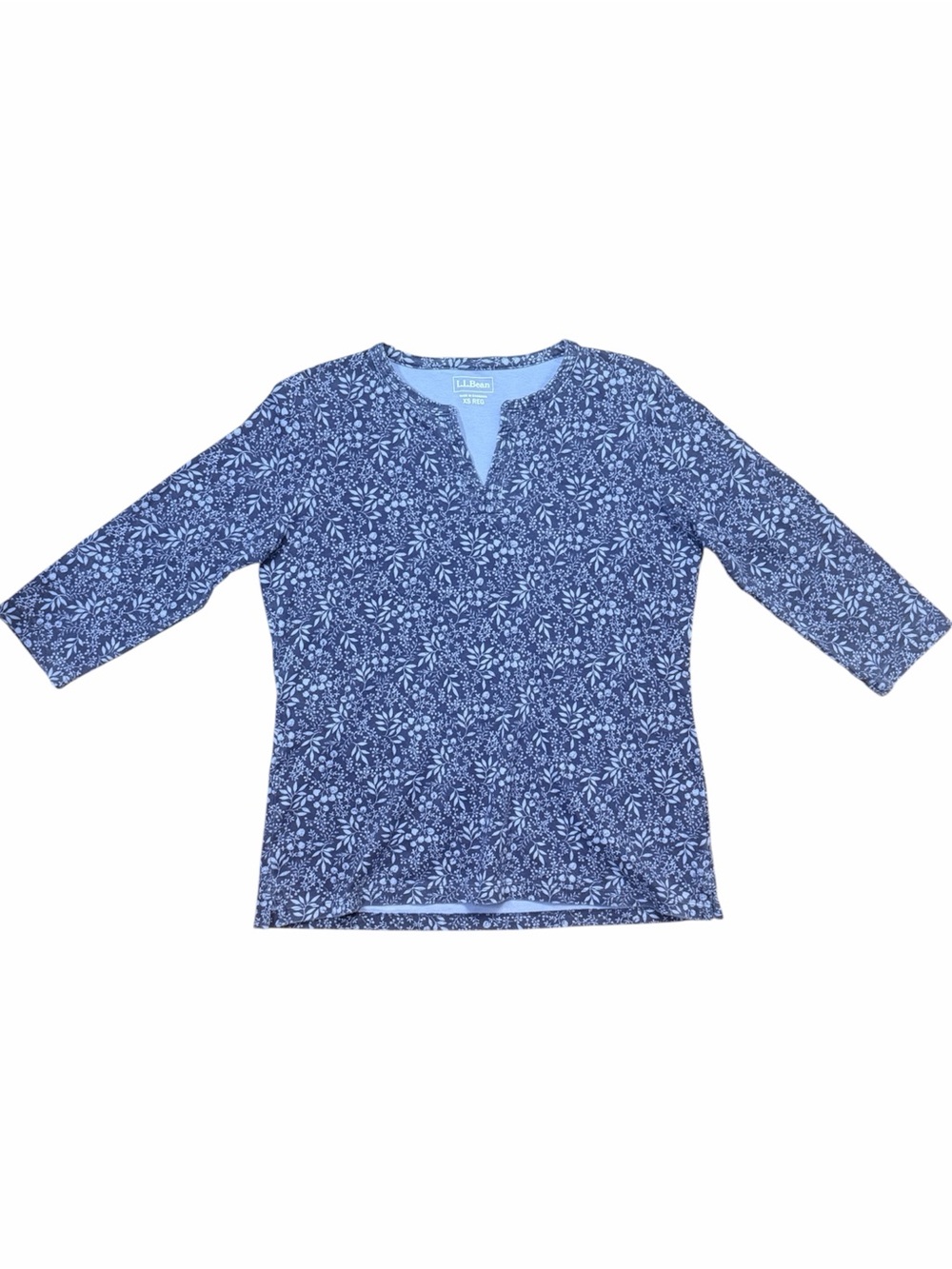 L.L.Bean Tee, Three-Quarter-Sleeve Splitneck Tunic Floral Print Purple XS